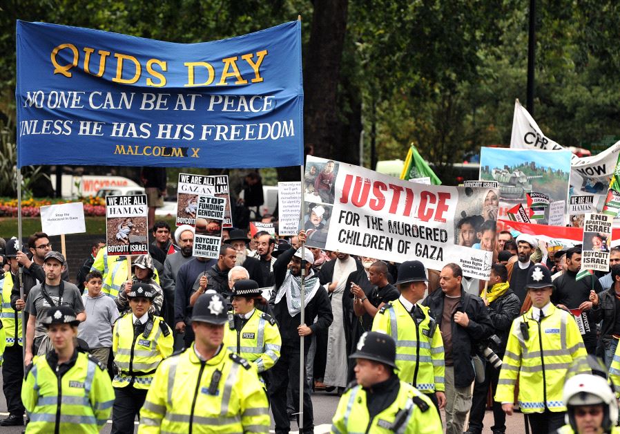 An Al Quds demonstration against Israel, marches through London on September 13, 2009