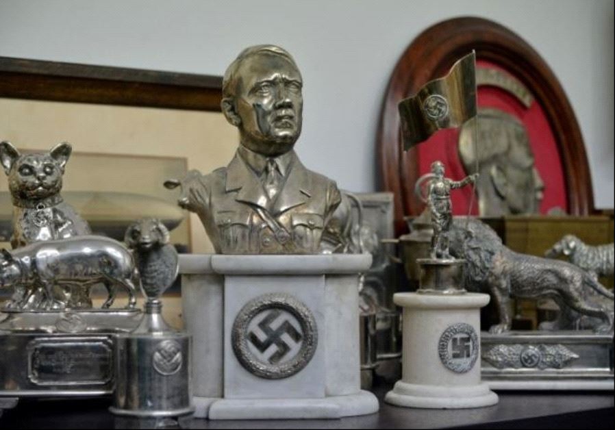 A bust of dictator Adolf Hitler, among other Nazi artifacts seized in the house of an art collector, is on display in Buenos Aires, in this undated handout released on June 20, 2017. 