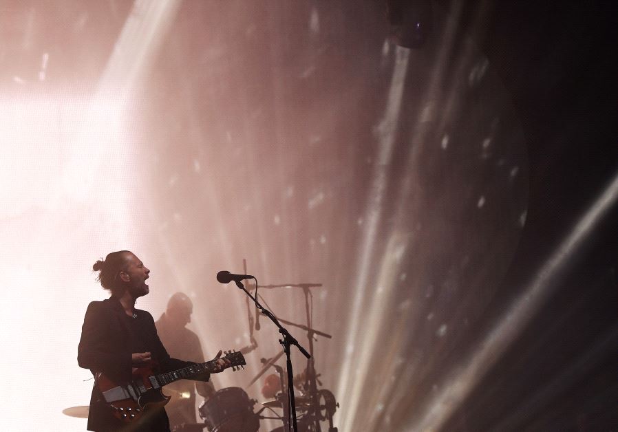 Radiohead performs on the Pyramid Stage at Worthy Farm in Somerset during the Glastonbury Festival in Britain, June 23, 2017.