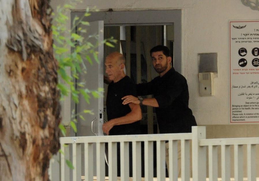 FORMER PRIME MINISTER Ehud Olmert being released from prison