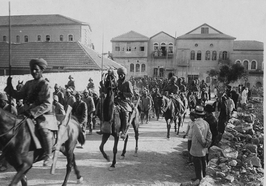 Indian Lancers guarding Turkish prisoners in Jerusalem in December 1917