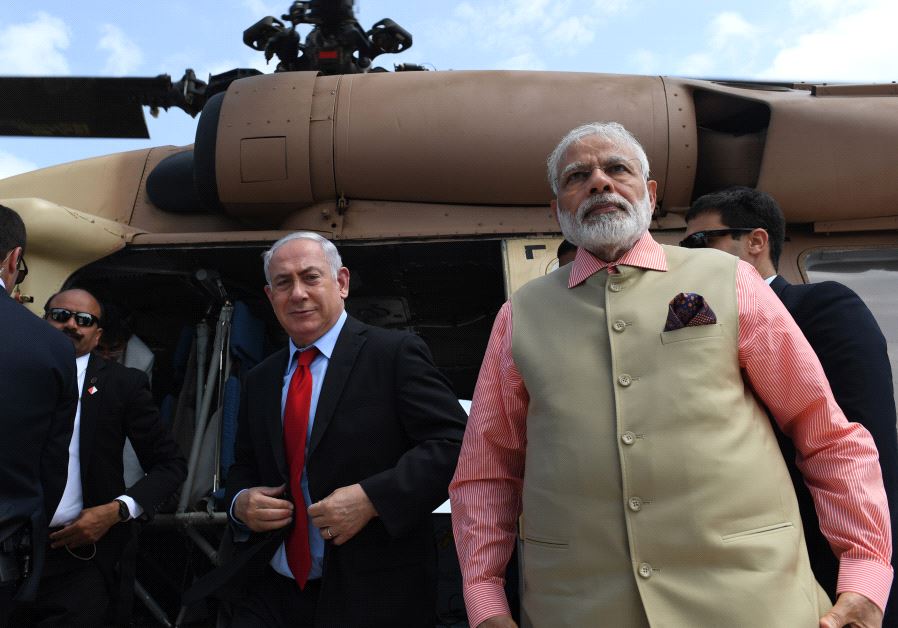 Modi and Netanyahu on the way to Haifa
